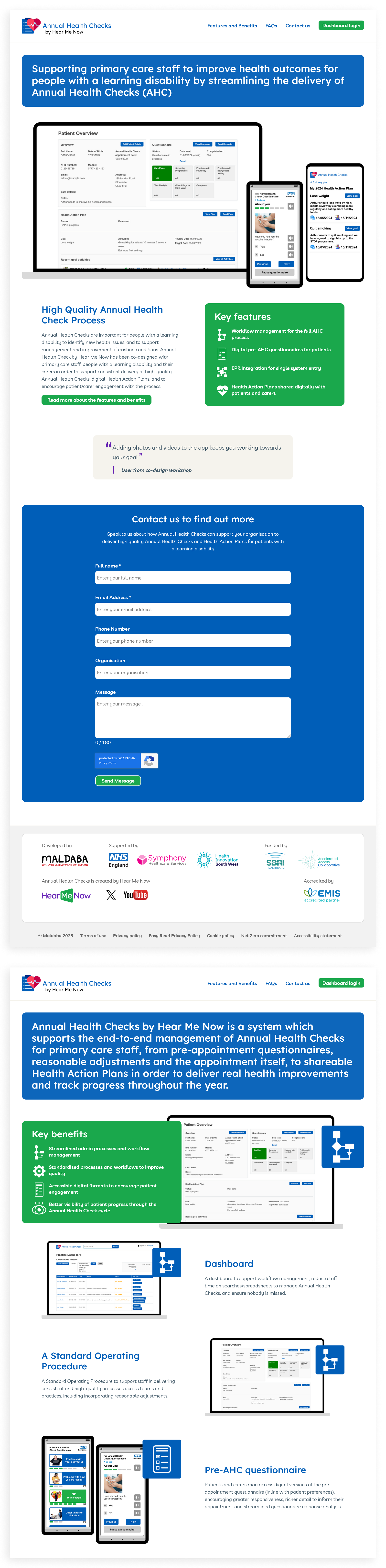 Marketing site screenshots