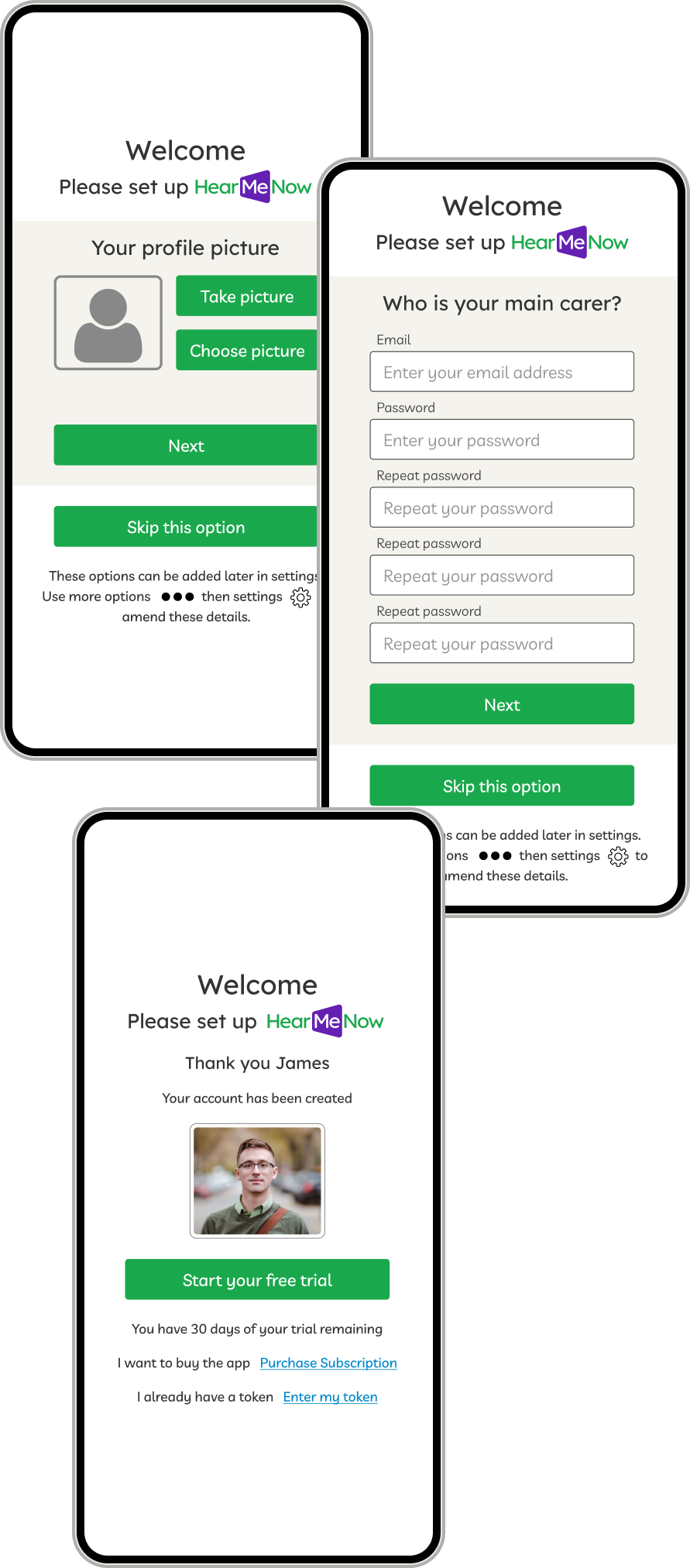 App setup screenshots